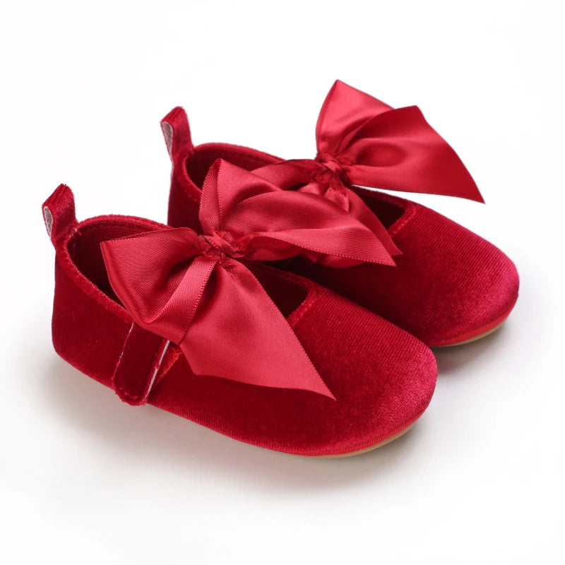 Mädchen-Babyschuhe für Frühling und Herbst, klassisch-modisch, mit süßer Schleife, Prinzessinnenschuhe mit rutschfester Gummisohle, bequemer