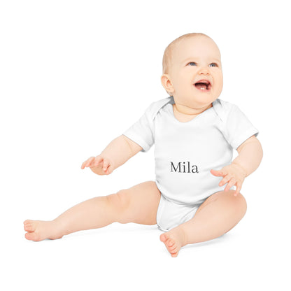 Personalisierter Baby-Body Langarm aus Bio-Baumwolle – mit Wunschname