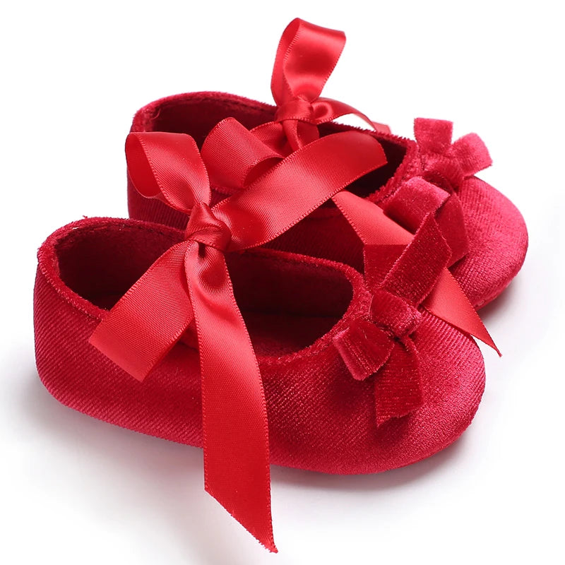 Mädchen-Babyschuhe für Frühling und Herbst, klassisch-modisch, mit süßer Schleife, Prinzessinnenschuhe mit rutschfester Gummisohle, bequemer