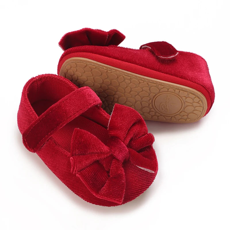 Mädchen-Babyschuhe für Frühling und Herbst, klassisch-modisch, mit süßer Schleife, Prinzessinnenschuhe mit rutschfester Gummisohle, bequemer