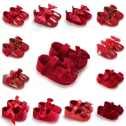 Mädchen-Babyschuhe für Frühling und Herbst, klassisch-modisch, mit süßer Schleife, Prinzessinnenschuhe mit rutschfester Gummisohle, bequemer