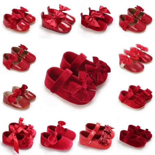 Mädchen-Babyschuhe für Frühling und Herbst, klassisch-modisch, mit süßer Schleife, Prinzessinnenschuhe mit rutschfester Gummisohle, bequemer