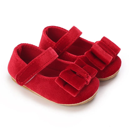 Mädchen-Babyschuhe für Frühling und Herbst, klassisch-modisch, mit süßer Schleife, Prinzessinnenschuhe mit rutschfester Gummisohle, bequemer