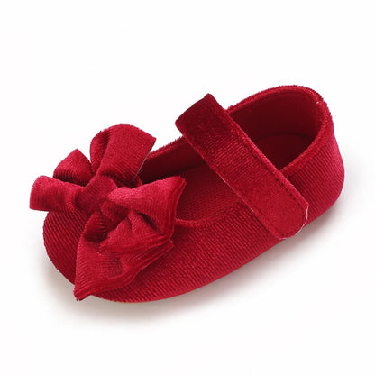 Mädchen-Babyschuhe für Frühling und Herbst, klassisch-modisch, mit süßer Schleife, Prinzessinnenschuhe mit rutschfester Gummisohle, bequemer