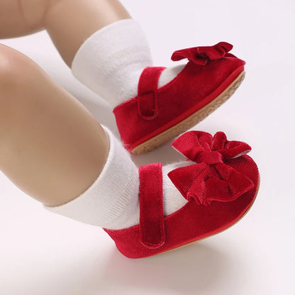 Mädchen-Babyschuhe für Frühling und Herbst, klassisch-modisch, mit süßer Schleife, Prinzessinnenschuhe mit rutschfester Gummisohle, bequemer