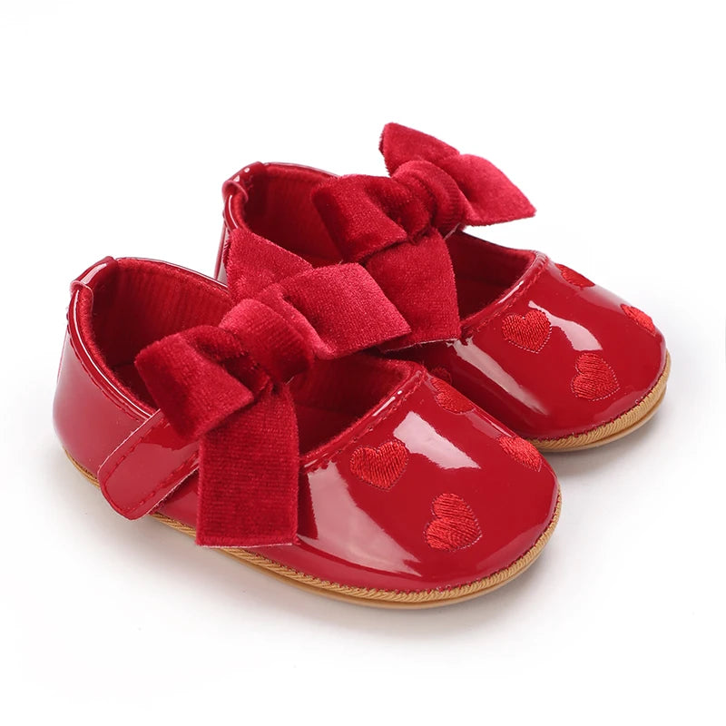 Mädchen-Babyschuhe für Frühling und Herbst, klassisch-modisch, mit süßer Schleife, Prinzessinnenschuhe mit rutschfester Gummisohle, bequemer