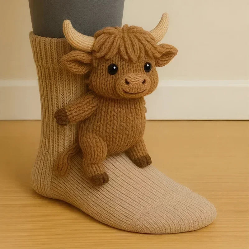 3D-Stricksocken mit Tiermotiven – niedlich, kuschelig, dick und warm – ideal für Frauen, Teenager und Kinder – perfekt als Geschenk für Zuhause, Winter, Feiertage oder Weihnachten.