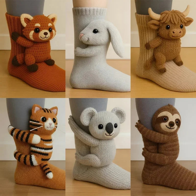 3D-Stricksocken mit Tiermotiven – niedlich, kuschelig, dick und warm – ideal für Frauen, Teenager und Kinder – perfekt als Geschenk für Zuhause, Winter, Feiertage oder Weihnachten.