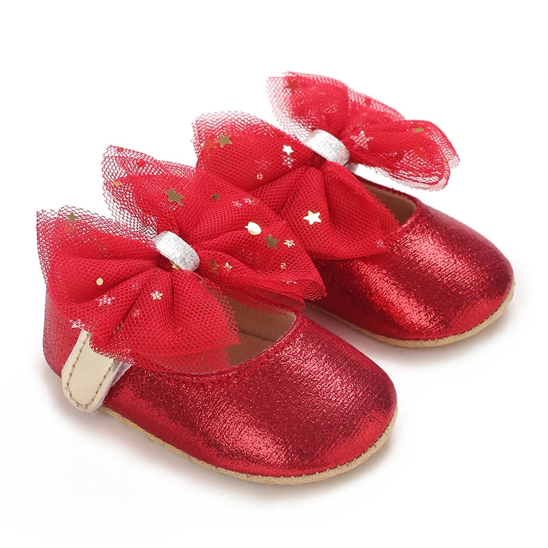 Mädchen-Babyschuhe für Frühling und Herbst, klassisch-modisch, mit süßer Schleife, Prinzessinnenschuhe mit rutschfester Gummisohle, bequemer