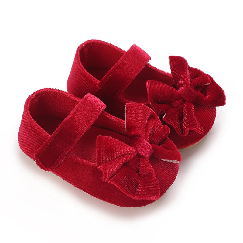 Mädchen-Babyschuhe für Frühling und Herbst, klassisch-modisch, mit süßer Schleife, Prinzessinnenschuhe mit rutschfester Gummisohle, bequemer