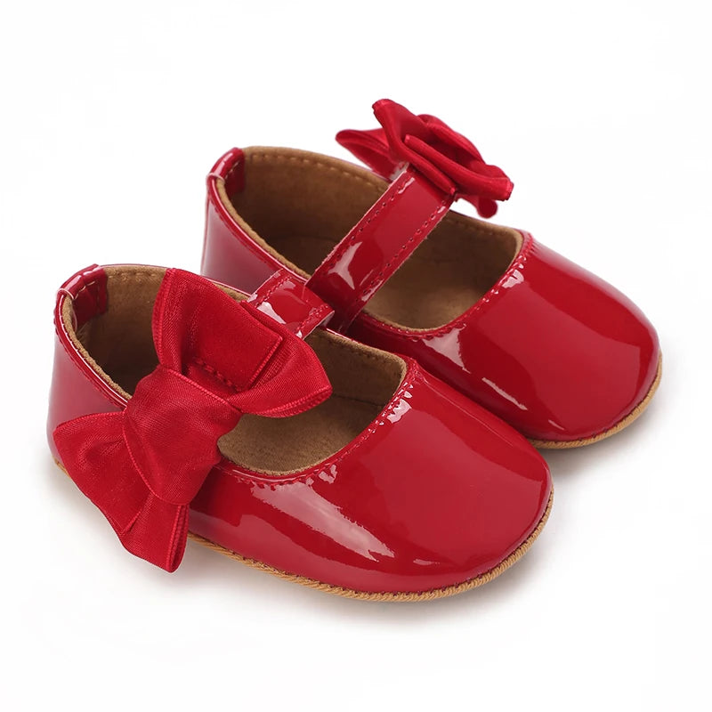 Mädchen-Babyschuhe für Frühling und Herbst, klassisch-modisch, mit süßer Schleife, Prinzessinnenschuhe mit rutschfester Gummisohle, bequemer