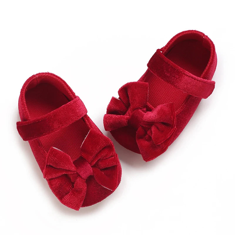 Mädchen-Babyschuhe für Frühling und Herbst, klassisch-modisch, mit süßer Schleife, Prinzessinnenschuhe mit rutschfester Gummisohle, bequemer