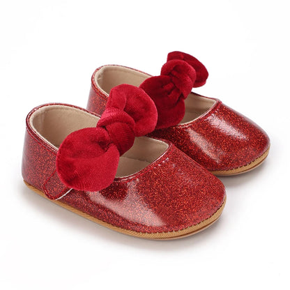 Mädchen-Babyschuhe für Frühling und Herbst, klassisch-modisch, mit süßer Schleife, Prinzessinnenschuhe mit rutschfester Gummisohle, bequemer