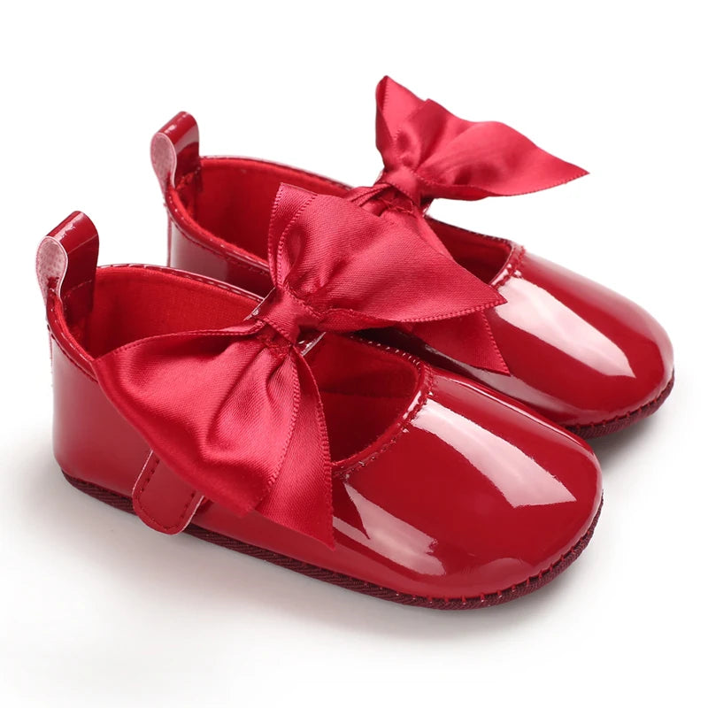 Mädchen-Babyschuhe für Frühling und Herbst, klassisch-modisch, mit süßer Schleife, Prinzessinnenschuhe mit rutschfester Gummisohle, bequemer