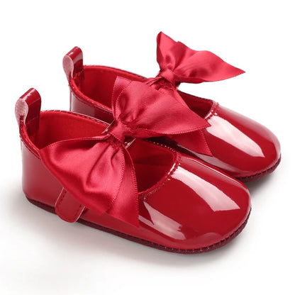 Mädchen-Babyschuhe für Frühling und Herbst, klassisch-modisch, mit süßer Schleife, Prinzessinnenschuhe mit rutschfester Gummisohle, bequemer